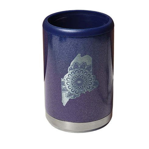 Maine Mandala Engraved  Beer Can Cooler- Purple Ombre Glitter